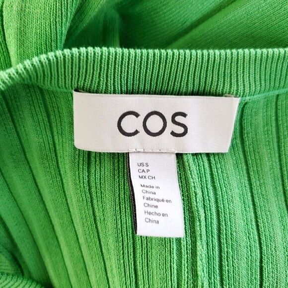COS Dress Sleeveless Pleated Shift Sz S Knee Green Cotton Ribbed Knit Pullover - Picture 4 of 5